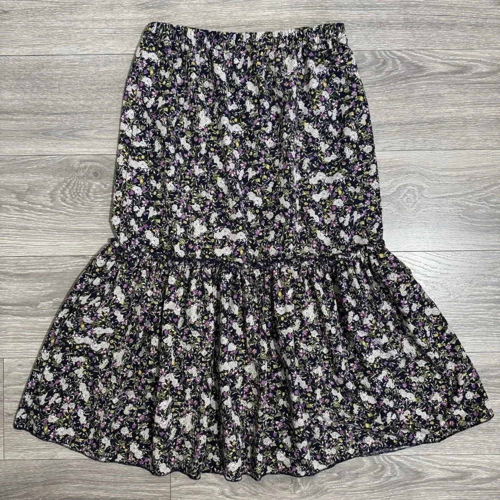 Cottagecore Metrowear Women's Midi Skirt Sz M Floral Lined Tiered Elastic‎ Waist